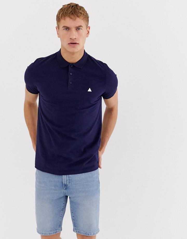 Asos Design Polo In Jersey And Logo In Navy