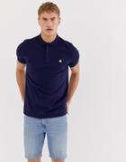 Asos Design Polo In Jersey And Logo In Navy