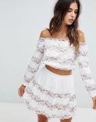 Lunik Embroidered Off The Shoulder Crop Top - White