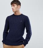 Farah Ludwig Cable Crew Neck Sweater In Navy