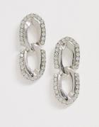 Asos Design Earrings In Crystal Hardware Chain Drop In Silver Tone - Silver