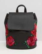 Skinnydip Floral Embroidered Backpack - Black