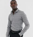 Asos Design Tall Stretch Slim Prince Of Wales Check Smart Shirt - Gray