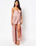 Love Triangle Lace Maxi Romper - Pink