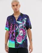 Jaded London Revere Collar Shirt In Majestic Print In Purple - Purple