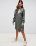 Asos Design Oversized Patchwork Sweat Dress With Asymmetric Hem-green