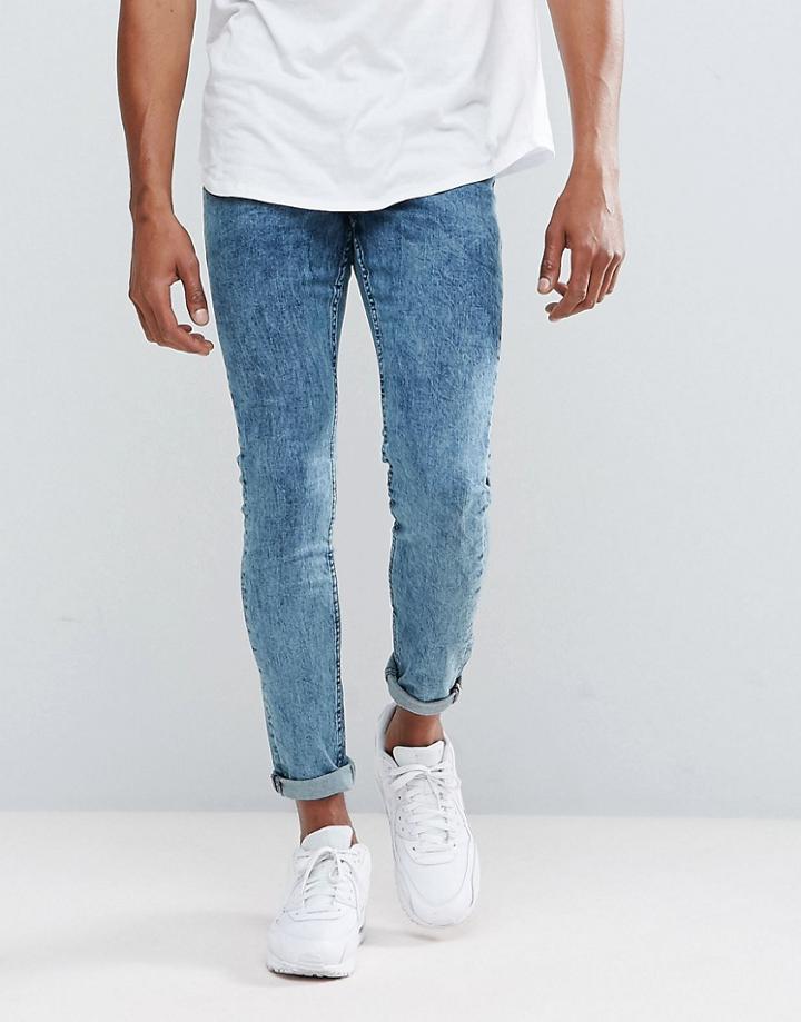 New Look Skinny Jeans In Acid Wash Blue - Navy