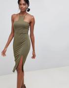 Asos Design Square Neck Racer Neck Midi Dress-green