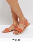 Asos Fliquey Wide Fit Leather Flat Sandals - Orange