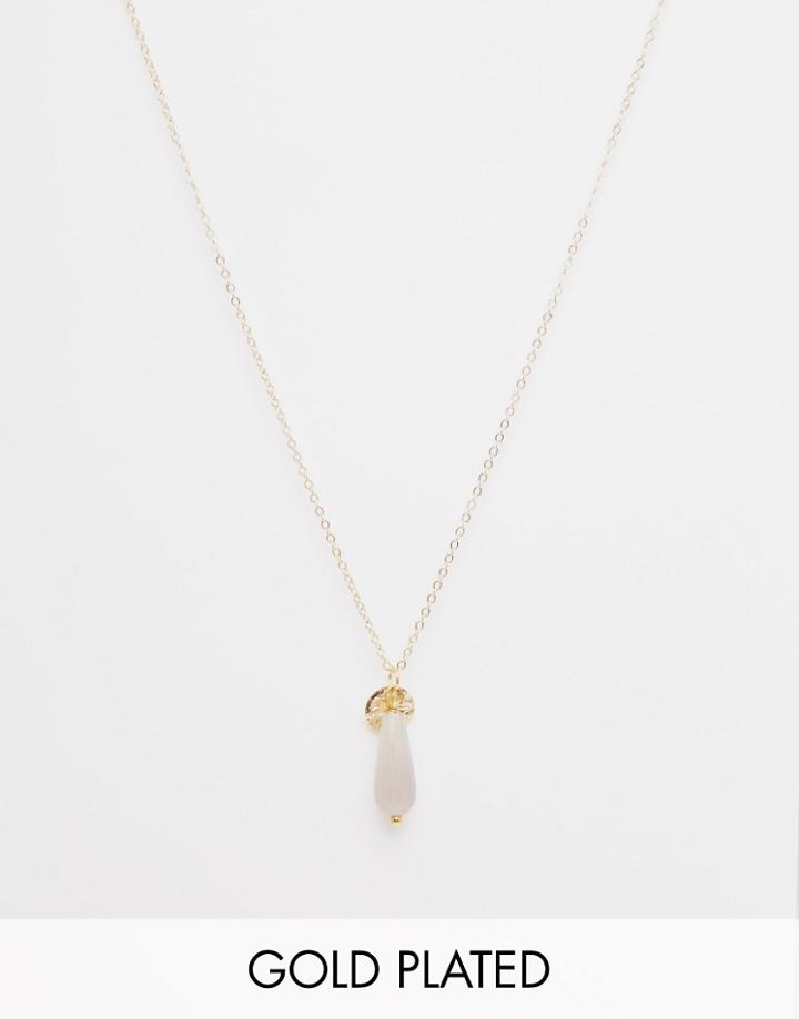 Mirabelle Agate Gray Drop Necklace With 45cm Gold Plated Chain - Gold
