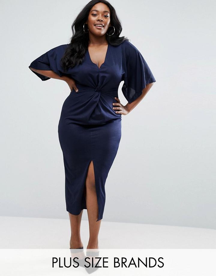 Club L Plus Midi Dress With Knot Front - Navy