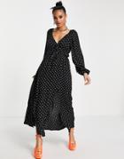 Asos Design Gathered Waist Maxi Tea Dress In Polka Dot-multi