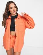 Asos Design Denim Shirt In Orange - Part Of A Set