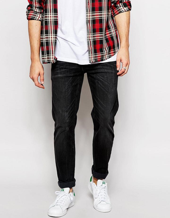 Asos Stretch Slim Jeans In Washed Black - Black