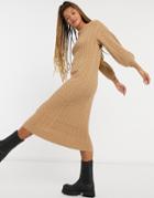 Asos Design Cable Midi Dress In Camel-neutral