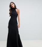 Asos Design Tall High Neck Maxi Dress In Crepe-black