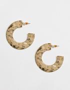 Asos Design Hoop Earrings In Flat Shape Hammered Texture In Gold Tone