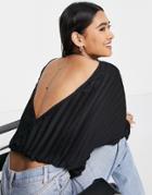 Asos Design Long Sleeve Pleated Batwing Top In Black