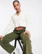 Cotton: On Fluffy Knit Collar Cardigan In Cream-white