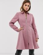 Asos Design Swing Coat With Zip Front - Pink