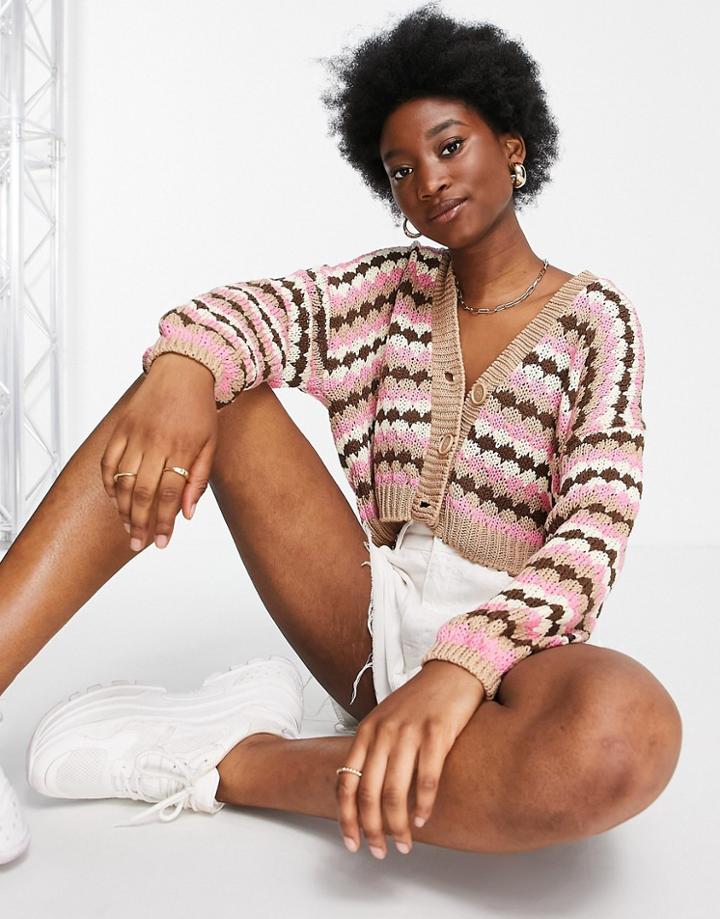 Stradivarius Geo Pattern Knit Cardigan In Multi