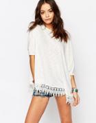 Only Crochet Hem Poncho Sweater - Whisper White