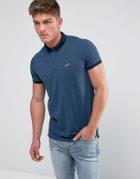 Hollister Polo Shrunken Collar Pique Slim Fit In Navy Marl - Navy