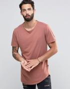 Only & Sons Longline T-shirt With Crew Neck - Pink