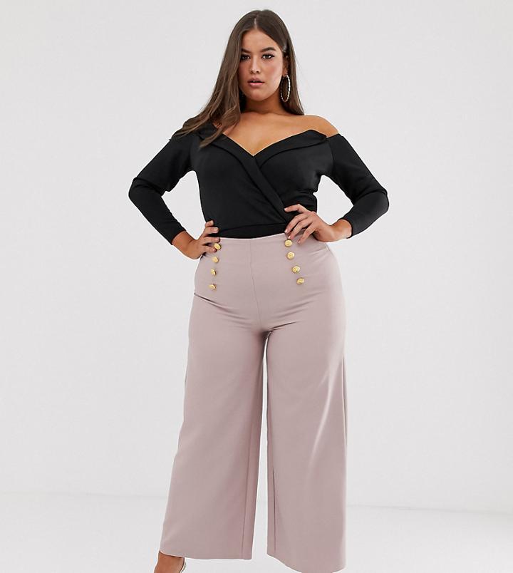Flounce London Plus High Waist Palazzo Pants In Mauve - Purple