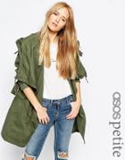 Asos Petite Parka With Waterfall And Storm Flap - Khaki
