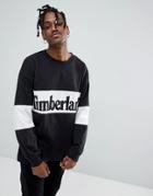 Timberland Oversized Linear Horizontal Logo Long Sleeve Top In Black - Black