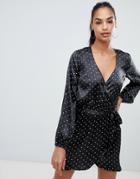 Boohoo Tie Waist Mini Dress In Polka Dot - Black