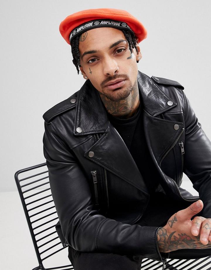 Asos Design Beret In Orange With Amplitude Taping Detail - Orange