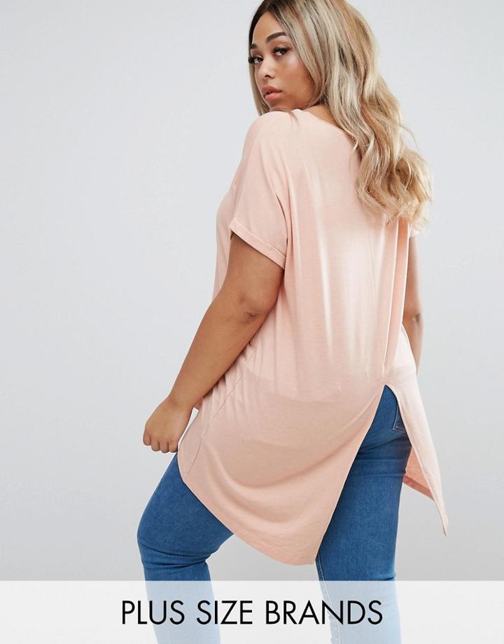 Junarose Short Sleeve Split Back Jersey Top - Pink