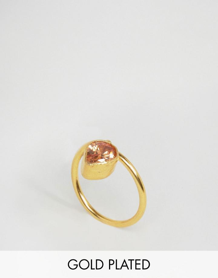 Ottoman Hands Crystal Tear Drop Ring - Gold