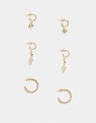 Topshop 3 Pack Snake And Heart Charm Earrings In Gold