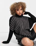 Qed London Roll Neck Houndstooth Sweater In Gray-multi