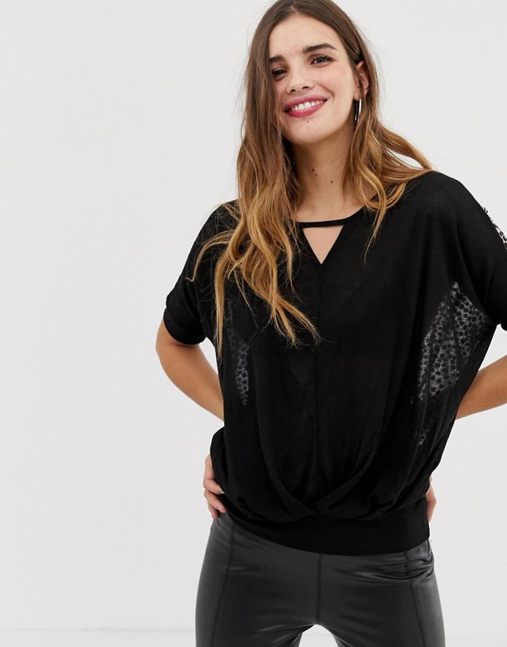 Qed London Blouse With Sheer Back - Black