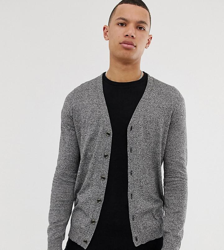 Asos Design Tall Cardigan In Black Cotton-gray
