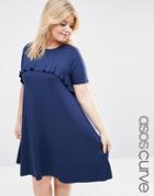 Asos Curve Swing Dress With Ruffle Detail - Navy