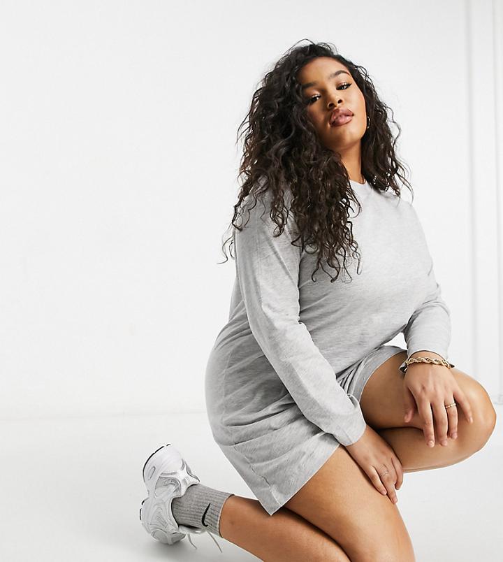 Brave Soul Plus Lana Lounge T-shirt Dress In Gray-grey