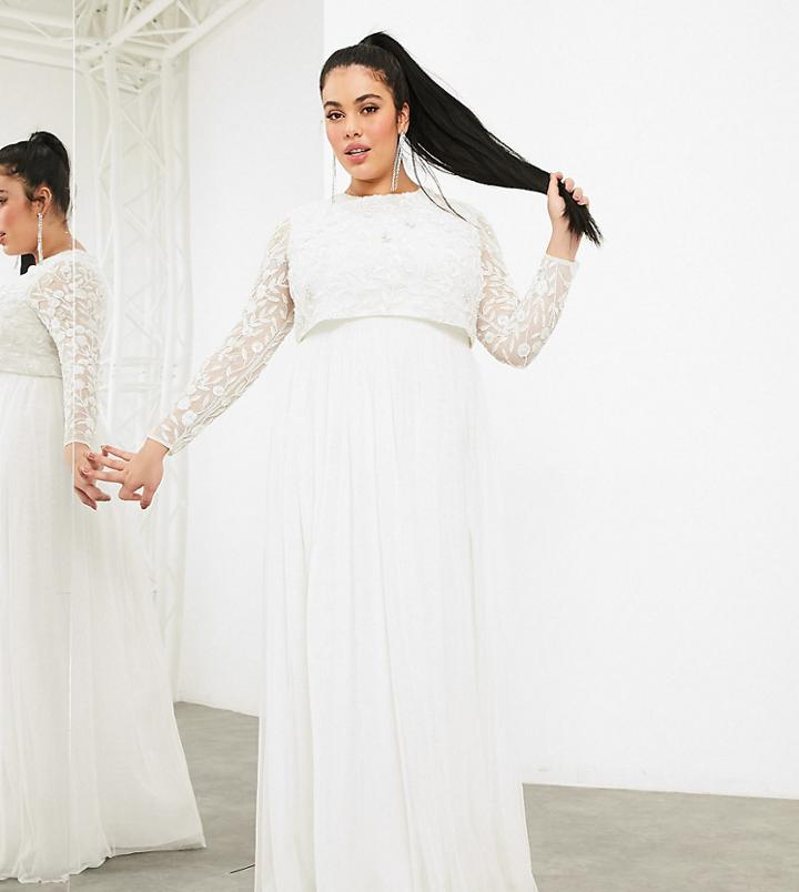 Asos Edition Curve Fleur Embellished Crop Top Wedding Dress-white