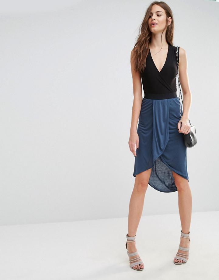 Sisley Jersey Drape Front Midi Skirt - Blue