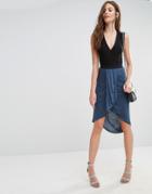 Sisley Jersey Drape Front Midi Skirt - Blue