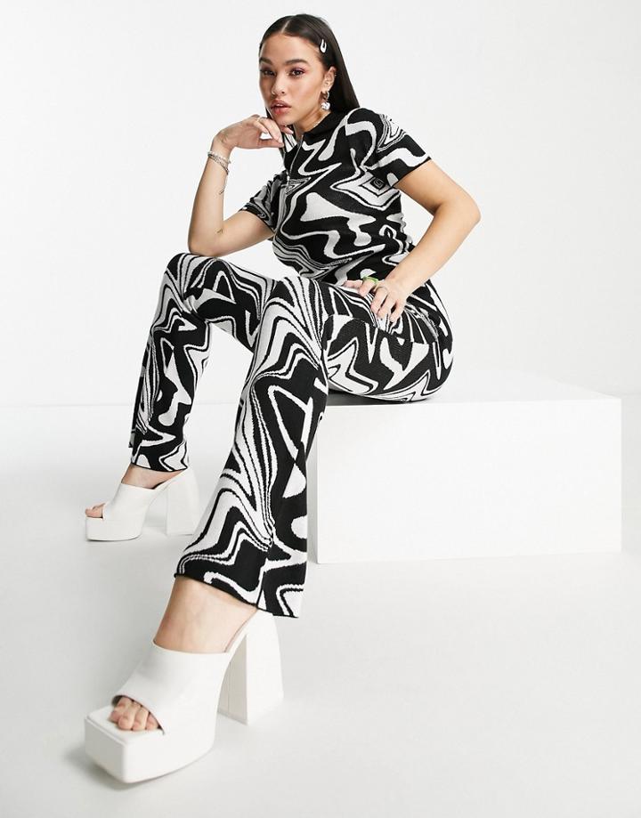 Asos Design Knit Pants In Mono Pattern - Part Of A Set-black