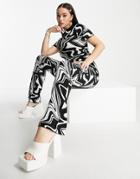 Asos Design Knit Pants In Mono Pattern - Part Of A Set-black