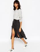Asos Soft Wrap Midi Skirt With Splices - Black