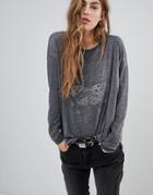 Blend She Bernie Printed Burnout Long Sleeved T-shirt - Gray