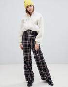 Bershka Zip Top Wide Leg Check Print Pants - Multi