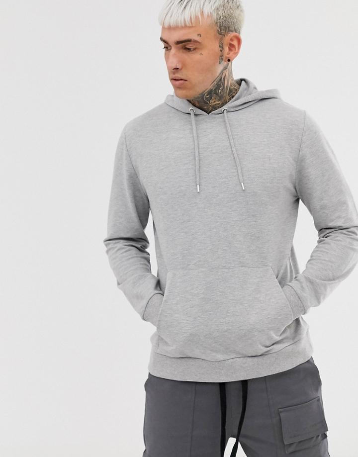 Asos Desgn Lightweight Hoodie In Gray Marl - Gray